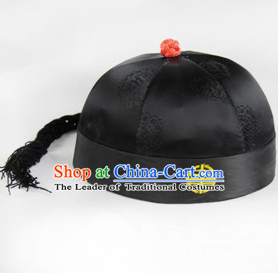 Chinese Ancient Swordsman Long Wig Set, Traditional Chinese Qing Dynasty Hats Wig Hoods for Men