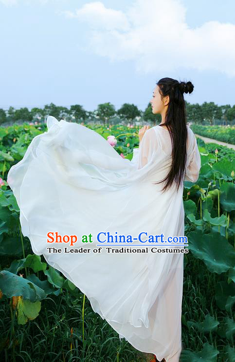 Traditional Classic Women Clothing, Traditional Chinese Emulation Silk Shawl Posed Hanfu Thin White Chiffon Elegant Cappa