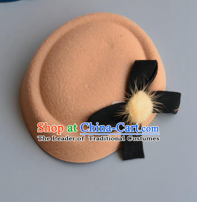 Top Grade Handmade Wedding Hair Accessories Bride Headwear, Baroque Style Pink Bowknot Top Hat for Women