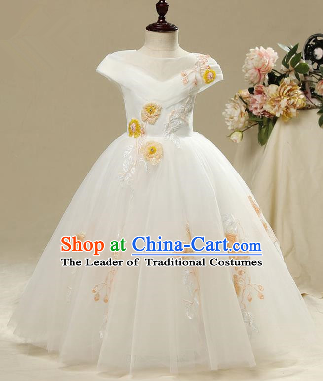 Children Model Show Dance Costume Embroidered Full Dress, Ceremonial Occasions Catwalks Princess Dress for Girls