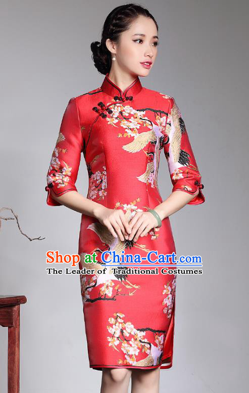 Traditional Chinese National Costume Red Wedding Qipao Dress, China Tang Suit Chirpaur Brocade Cheongsam for Women
