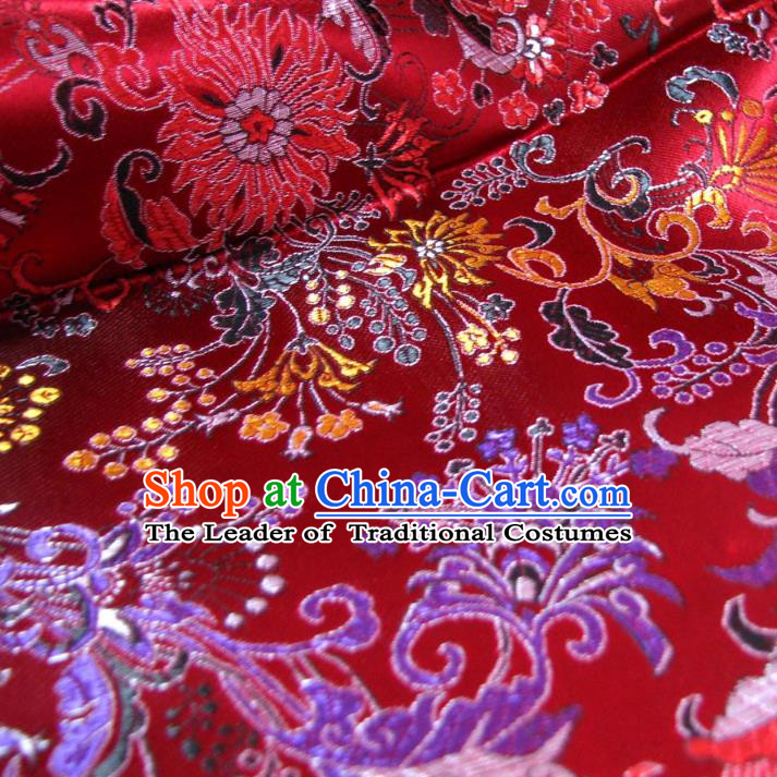 Chinese Traditional Palace Rich Pattern Design Hanfu Red Brocade Fabric Ancient Costume Tang Suit Cheongsam Material