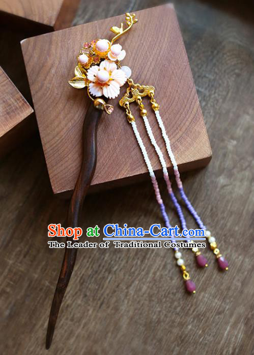 Chinese Traditional Bride Hair Accessories Xiuhe Suit Tassel Step Shake Wedding Sandalwood Hairpins for Women