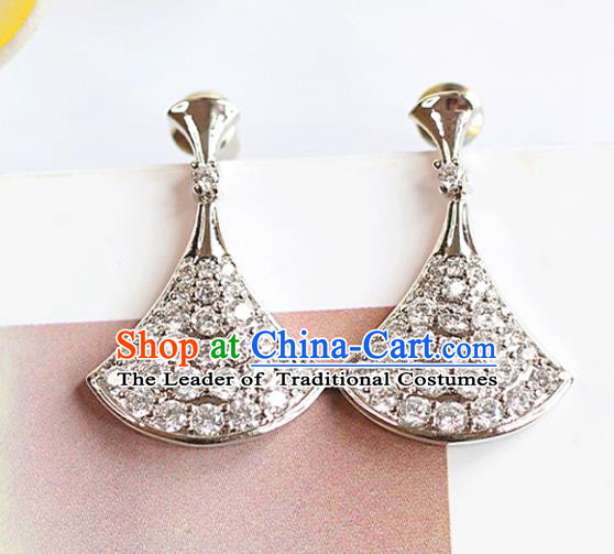 Chinese Traditional Bride Jewelry Accessories Crystal Fan Earrings Wedding Eardrop for Women
