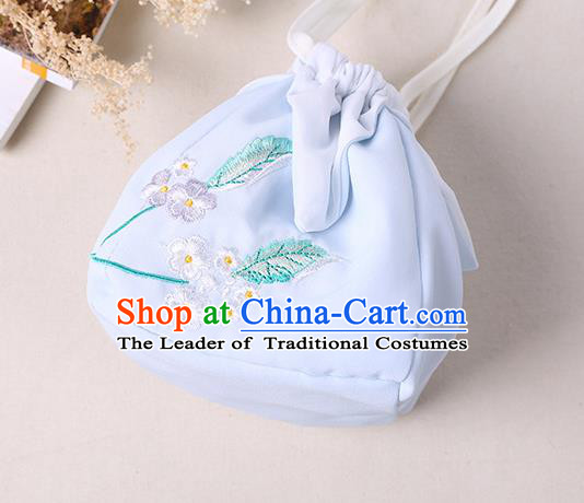 Traditional Ancient Chinese Embroidered Handbags Hanfu Embroidered Rabbit Flowers Square Light Blue Bag for Women