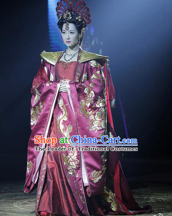 Traditional Ancient Chinese Imperial Emperess Costume, Chinese Tang Dynasty Lady Wedding Dress, Cosplay Chinese Emperess Embroidered Clothing Phoenix Costume for Women