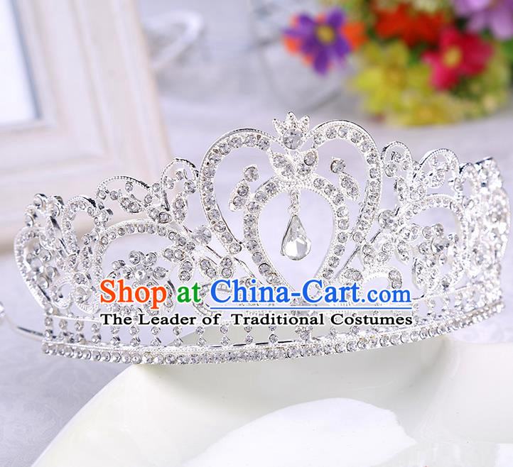 Top Grade Handmade Chinese Classical Hair Accessories, Children Headband Crystal Princess Royal Crown Silvery Coronet, Hair Sticks Hair Jewellery, Hair Clasp for Kids Girls