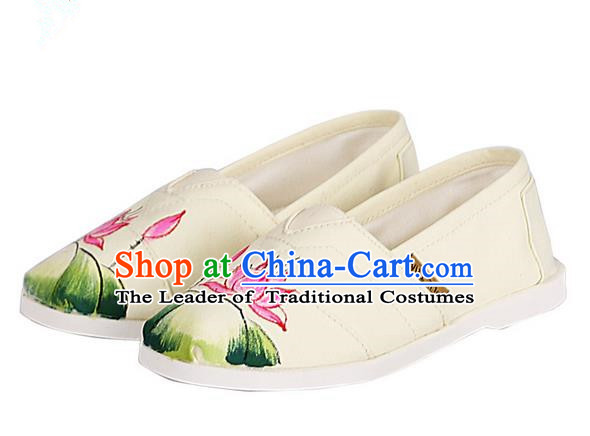 Top Chinese Traditional Linen Shoes, Pulian Shoes China Painting Lotus Cloth Shoe for Women