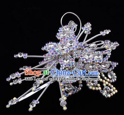 Chinese Ancient Peking Opera Head Accessories Diva White Colorful Crystal Butterfly Hairpins, Traditional Chinese Beijing Opera Princess Hua Tan Hair Clasp Head-ornaments