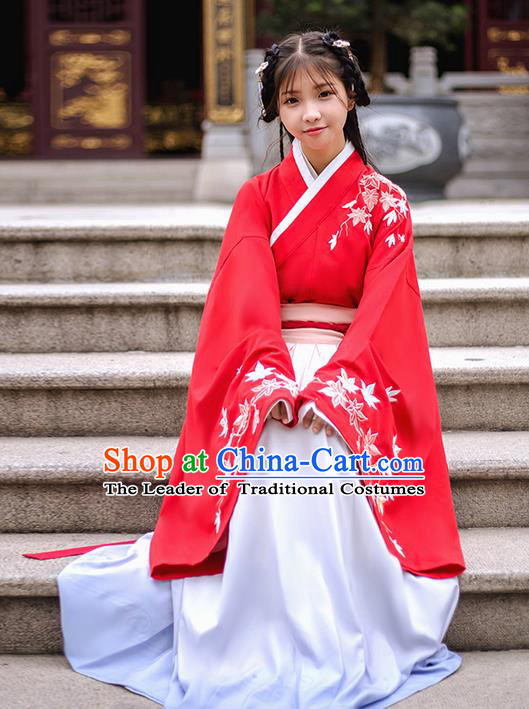 Traditional Chinese Han Dynasty Palace Princess Costume, Elegant Hanfu Clothing Embroidered Maple Leaf Blouse, Chinese Ancient Princess Clothing for Women