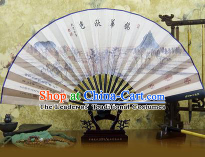 Traditional Chinese Crafts Ebonize Folding Fan, China Sensu Ink Painting Autumnal Scenery Silk Fan Hanfu Fans for Men