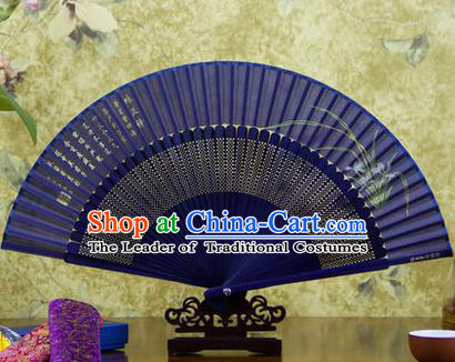 Traditional Chinese Handmade Crafts Folding Fan, China Sensu Painting Orchid Silk Fan Hanfu Fans for Women
