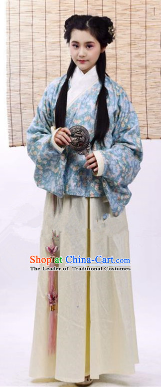 Traditional Chinese Ming Dynasty Young Lady Costume Blue Blouse and Skirt, China Ancient Hanfu Dress Princess Embroidery Clothing for Women