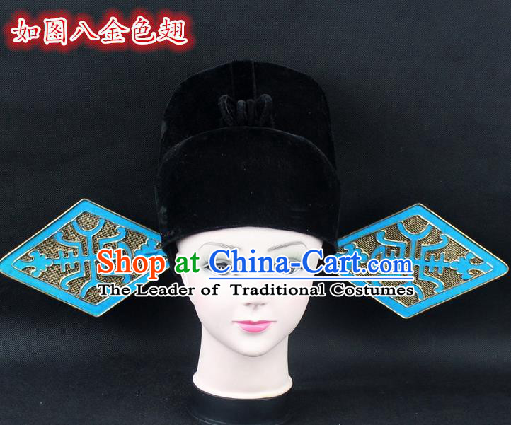 Traditional China Beijing Opera Young Men Hair Accessories Pierrot Hat, Ancient Chinese Peking Opera Lang Scholar Black Gauze Cap