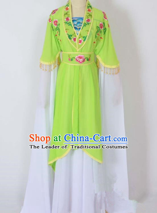 Traditional Chinese Professional Peking Opera Young Lady Costume Embroidery Light Green Dress, China Beijing Opera Diva Hua Tan Water Sleeve Clothing