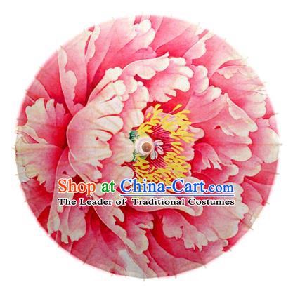 Asian China Dance Handmade Umbrella Stage Performance Umbrella Printing Peony Pink Oil-paper Umbrellas