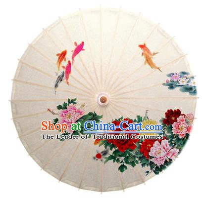 Asian China Dance Handmade Umbrella Stage Performance Umbrella Printing Peony Fishes Oil-paper Umbrellas