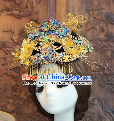 Chinese Handmade Classical Hairpins Hair Accessories Ancient Bride Cloisonne Phoenix Coronet for Women