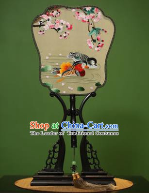 Traditional Chinese Crafts Embroidered Mandarin Duck Silk Fan, China Palace Fans Princess Square Fans for Women