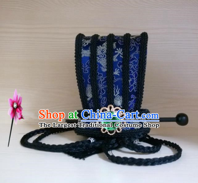 Chinese Traditional Hanfu Headdress Ancient Han Dynasty Emperor Blue Hairdo Crown for Men
