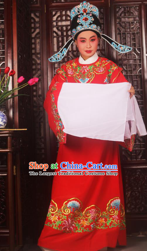 Top Grade Chinese Beijing Opera Niche Red Costumes Peking Opera Scholar Embroidered Clothing for Adults