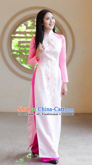 Asian Vietnam Costume Vietnamese Bride Trational White Ao Dai Cheongsam Dress for Women