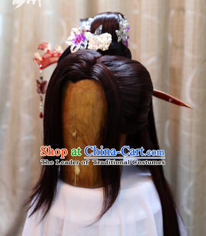 China Ancient Tang Dynasty Cosplay Swordswoman Wig Sheath and Hair Accessories Hairpins