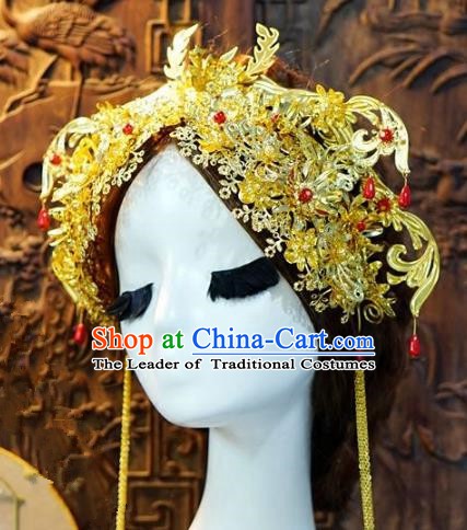 Chinese Handmade Classical Luxurious Phoenix Coronet Hairpins Tassel Hair Accessories Ancient Bride Headwear for Women