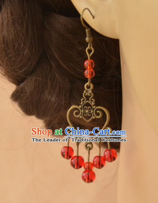 European Western Bride Vintage Jewelry Accessories Red Beads Eardrop Renaissance Gothic Earrings for Women
