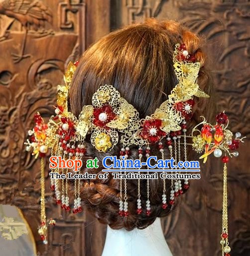 Chinese Handmade Classical Hair Accessories Ancient Hanfu Hairpins Xiuhe Suit Bride Headdress for Women