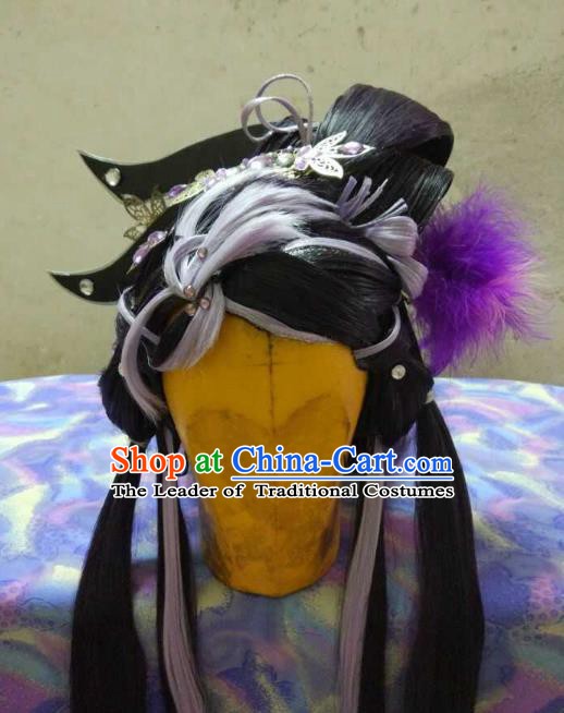 Traditional China Ancient Cosplay Swordswoman Hair Accessories Wig and Headwear for Women