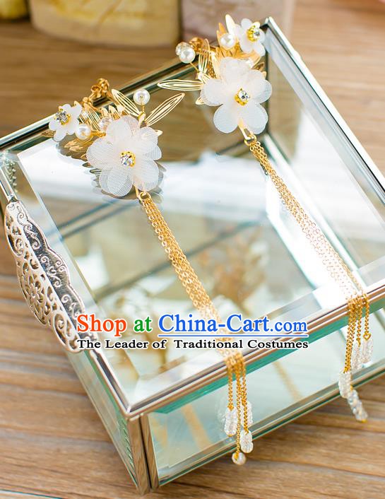 Handmade Classical Wedding Accessories Bride Silk Flowers Tassel Earrings for Women