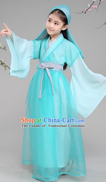 Traditional Chinese Ancient Livehand Costume Han Dynasty Scholar Clothing for Kids