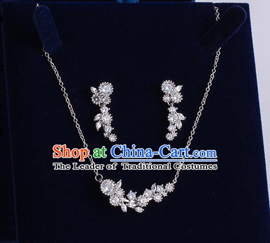 Handmade Classical Wedding Accessories Baroque Crystal Necklace and Earrings for Women