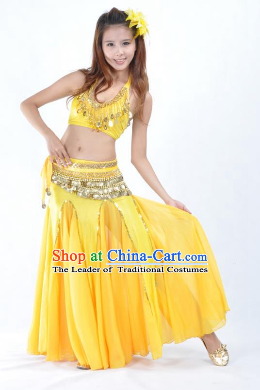 Traditional Indian Bollywood Belly Dance Yellow Dress Asian India Oriental Dance Costume for Women
