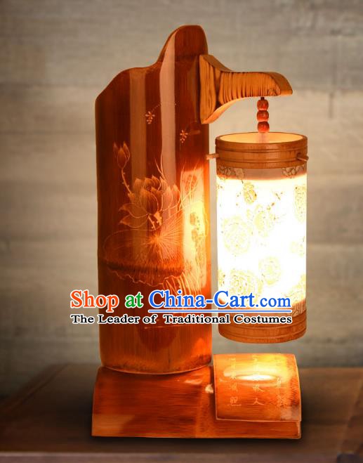 Traditional China Bamboo Carving Lotus Lanterns Handmade Lantern Ancient Desk Lamp