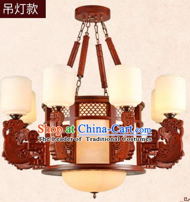 Traditional Chinese Wood Hanging Ceiling Lanterns Ancient Handmade Eight-Lights Lantern Ancient Lamp