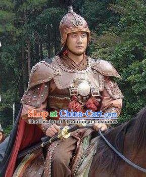 Chinese Ancient Ming Dynasty First Emperor Zhu Yuanzhang Helmet and Armour Replica Costume for Men