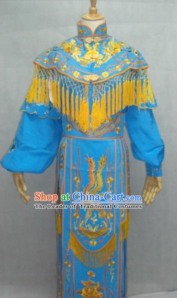 Traditional China Beijing Opera Female Warrior Blue Dress Chinese Peking Opera General Costume