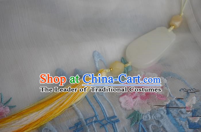 Chinese Handmade Ancient Palace Waist Accessories Hanfu Yellow Tassel Jade Pendant for Women