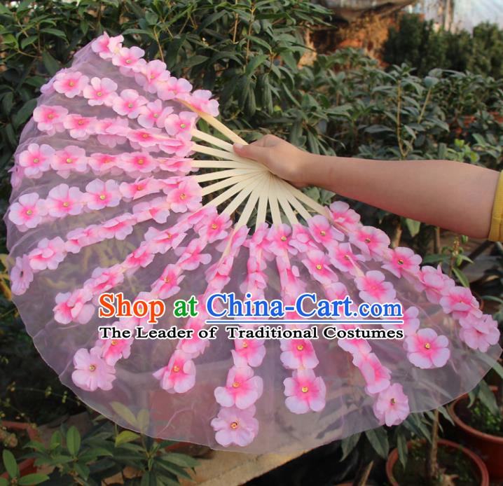 Chinese Handmade Folk Dance Folding Fans Yangko Dance Classical Dance Peach Blossom Fans for Women