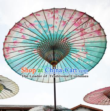 Chinese Traditional Artware Paper Umbrella Folk Dance Painting Peach Blossom Green Oil-paper Umbrella Handmade Umbrella