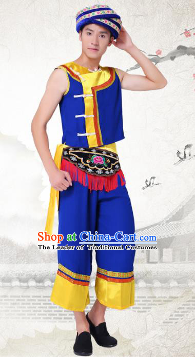 Traditional Chinese Tujia Nationality Dance Costume and Headwear Tujia Ethnic Minority Embroidery Clothing for Men