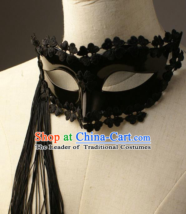Halloween Exaggerated Tassel Black Face Mask Fancy Ball Props Stage Performance Accessories Christmas Mysterious Masks