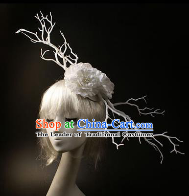 Top Grade Catwalks Hair Accessories Halloween Stage Performance White Flowers Branch Hair Clasp Modern Fancywork Headwear