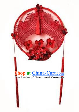 Top Grade Catwalks Hair Accessories Exaggerated Chinese Red Lace Hair Clasp Modern Fancywork Headwear