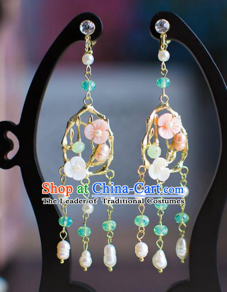 Bride Classical Accessories Pearls Tassel Earrings Wedding Jewelry Hanfu Eardrop for Women