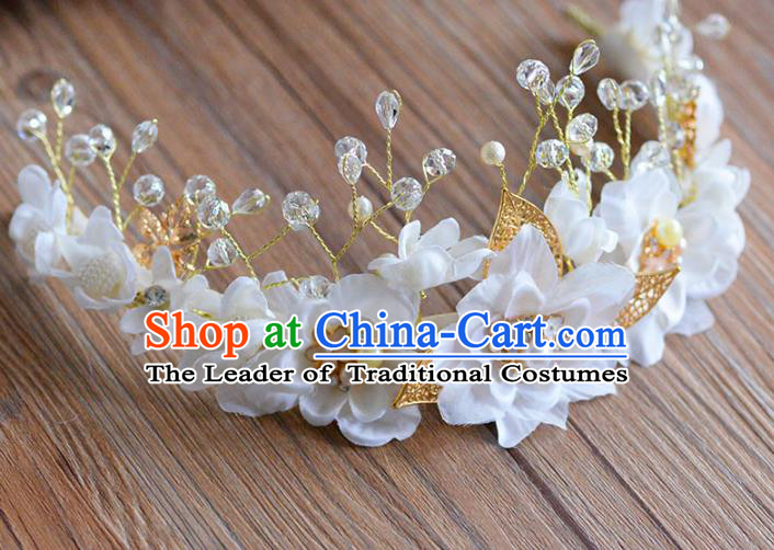 Top Grade Handmade Hair Accessories Baroque White Flowers Garland Royal Crown Headwear for Women