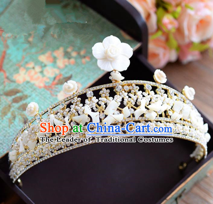 Top Grade Handmade Hair Accessories Baroque Queen Shell Royal Crown Headwear for Women