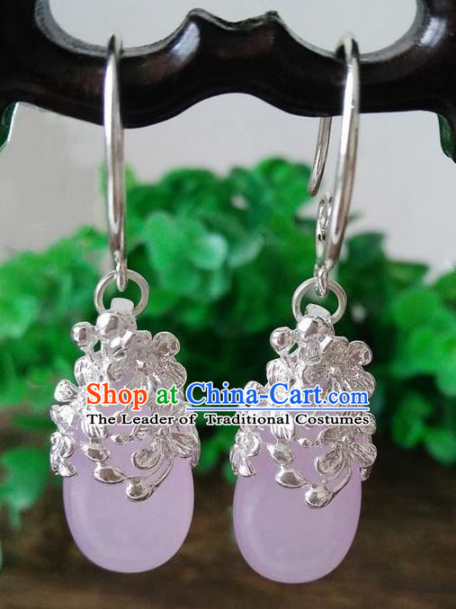 Top Grade Chinese Handmade Wedding Accessories Brass Eardrop Hanfu Pink Jade Earrings for Women